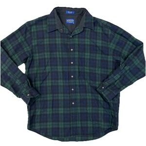 VTG Pendleton SoLo Mens XL Green‎ & Blue Plaid Wool Long Sleeve Button Up USA